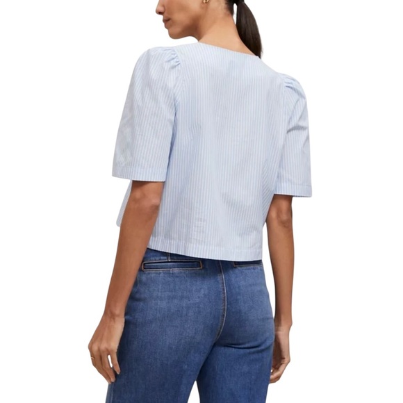 Ann Taylor Light Blue Triple Tie Striped 100% Cotton Blouse XXL - Picture 3 of 8